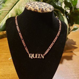 QUEEN Copper and Rhinestone Necklace